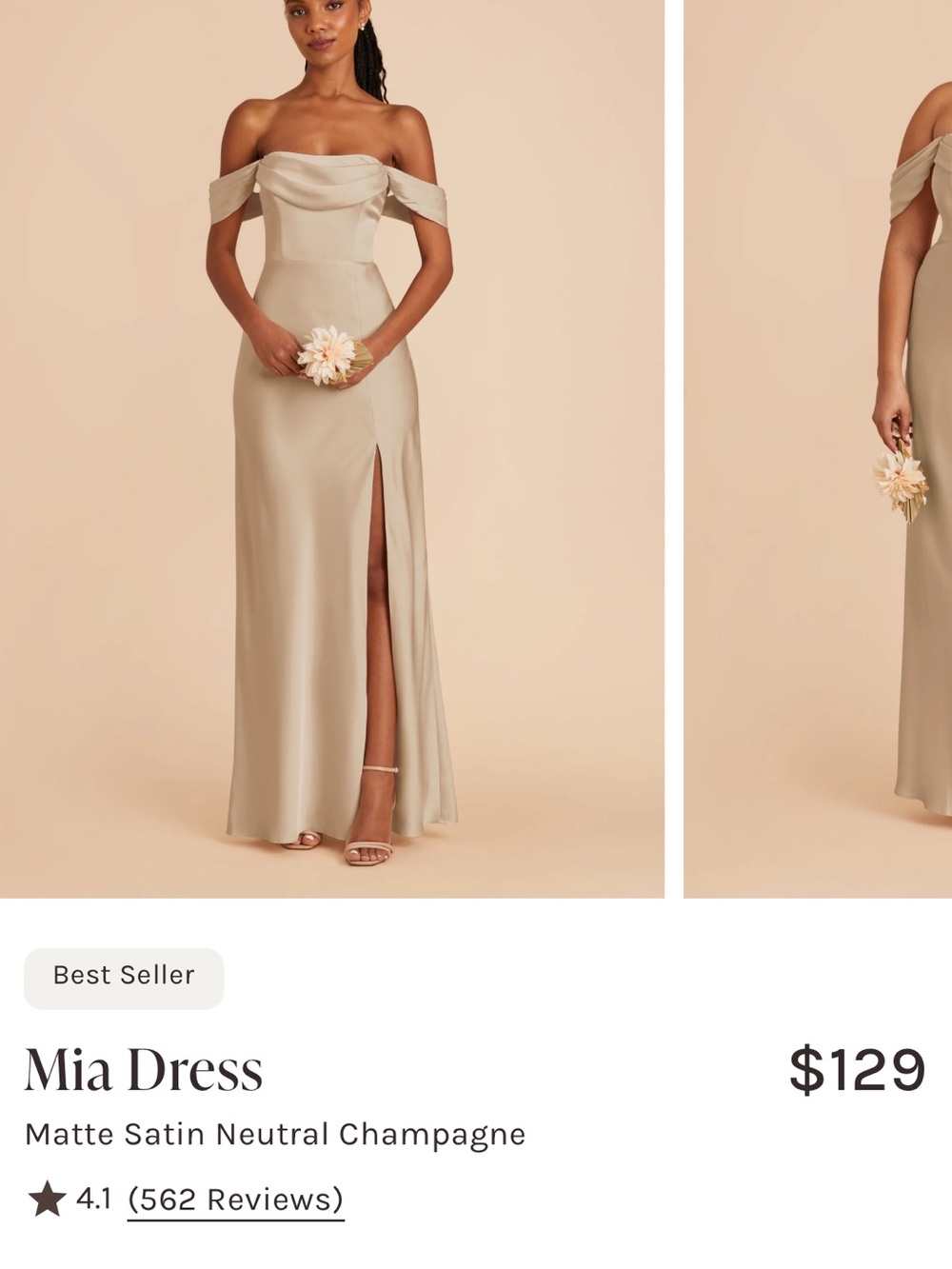 Birdy Grey Mia Dress- Matte Satin Dress in Neutral Champagne Size Small